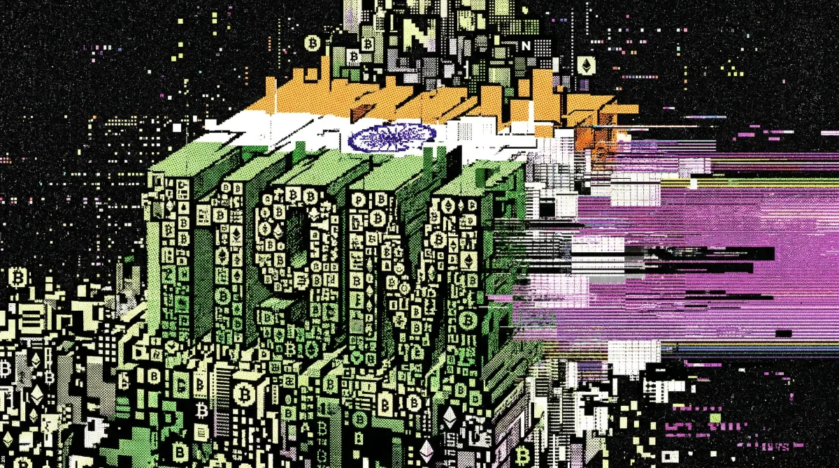 Digital cityscape illustration with cryptocurrency symbols and Indian flag colours representing India leading global crypto adoption with 119 million holders.