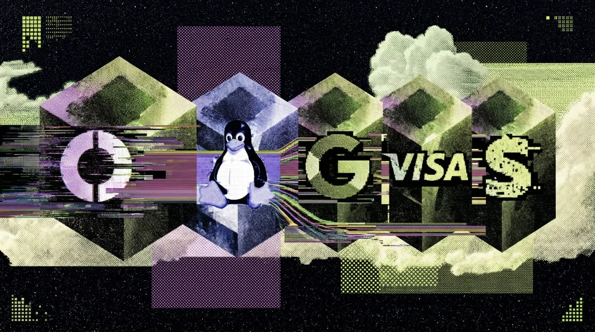 Illustration of the Linux penguin with blockchain cubes and payment symbols, representing Coinbase’s x402 AI payments protocol joining the Linux Foundation.