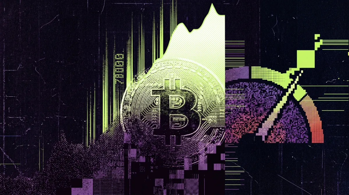 Stylised graphic of a Bitcoin coin in front of a rising chart and green candlestick bars on a dark background, illustrating Bitcoin climbing above $78,000 as sentiment recovers.