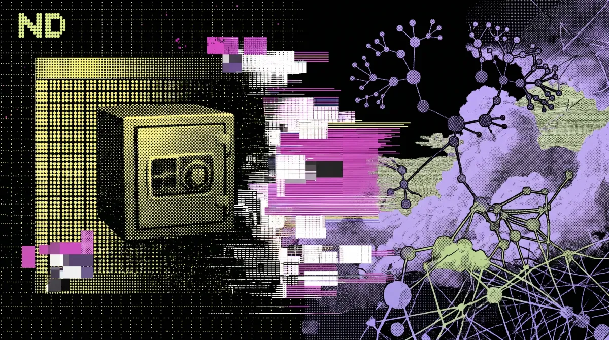 Illustration showing a crypto vault safe and a network of connected nodes, representing the difference between centralized exchanges (CEX) and decentralized exchanges (DEX).