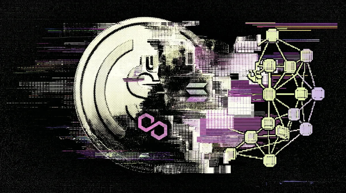Stylized image of a USDC coin merging into blockchain network nodes, representing Meta launching USDC payouts via Solana and Polygon.