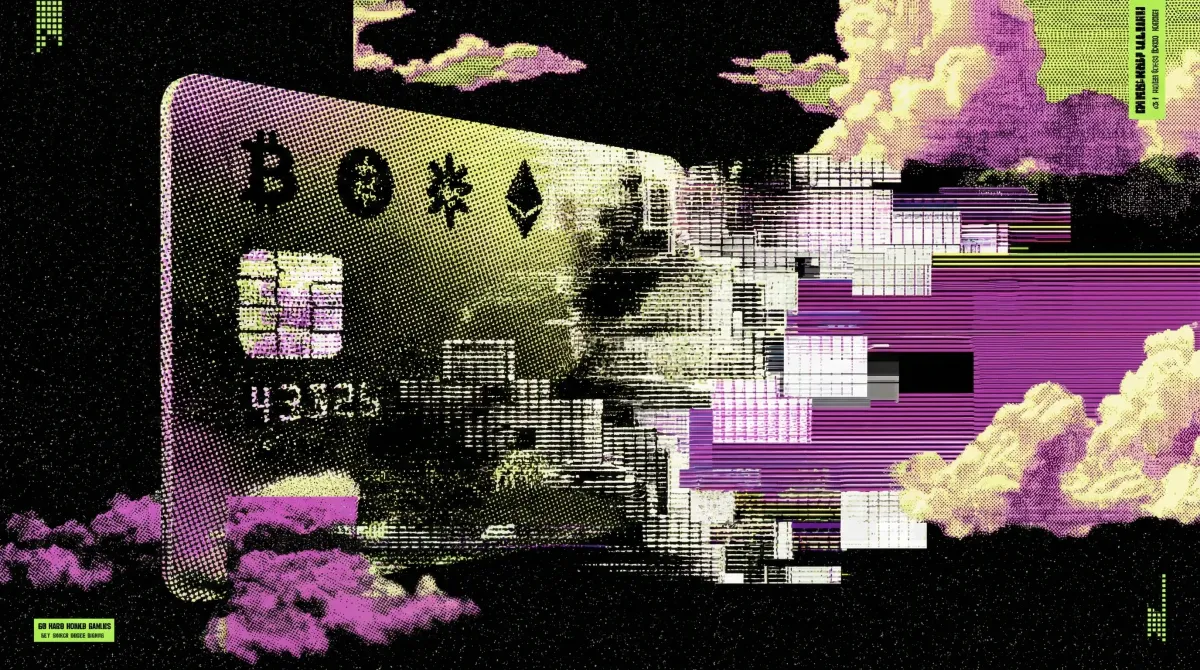 Illustration of a crypto payment card with Bitcoin and Ethereum symbols, representing the Wirex and Utorg partnership enabling real-time crypto payments.