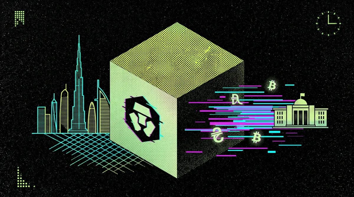 Illustration of Crypto.com branding alongside Dubai landmarks and crypto payment symbols representing licensed government crypto payments in the UAE.