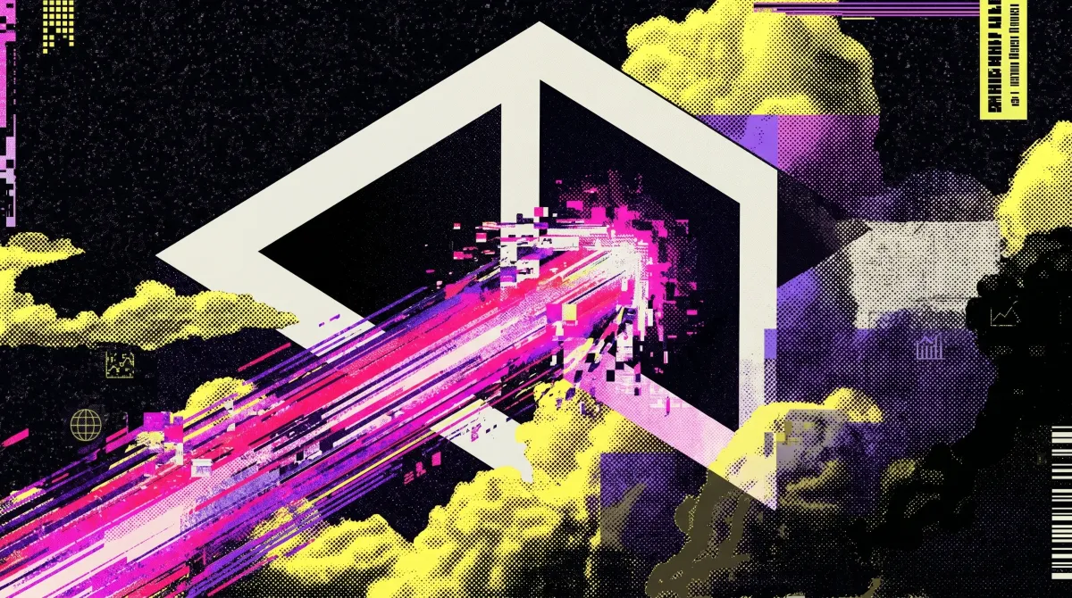 Abstract illustration of the Hyperliquid logo with fast-moving data streams and market graphics, representing macro event prediction markets.