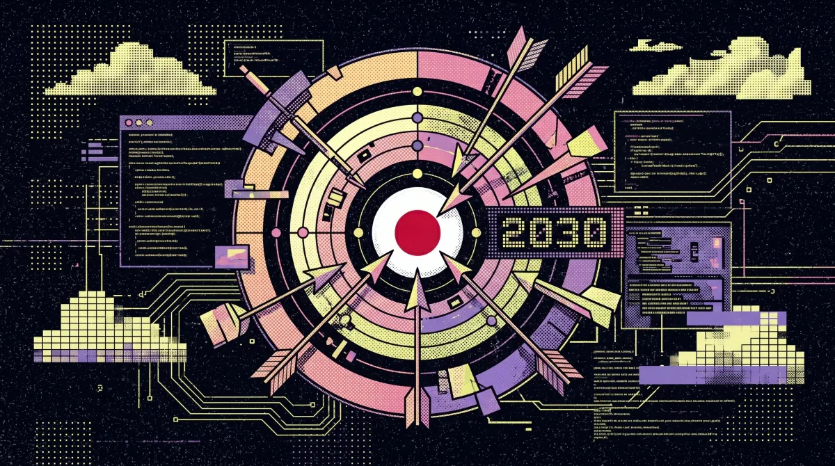 Illustration of Japan’s flag inside a futuristic target board marked “2030,” symbolizing Polymarket’s push for Japanese regulatory approval.