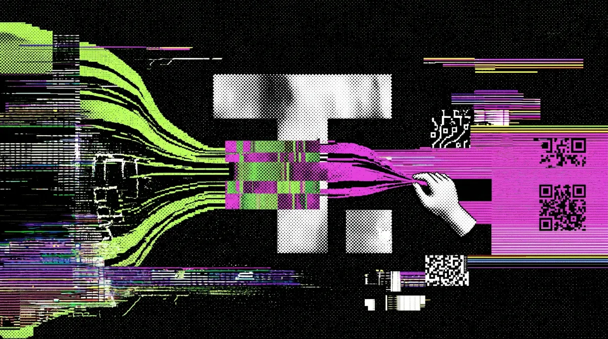 Abstract illustration of the Truth Social logo with distorted data streams and a hand disconnecting cables, symbolizing the withdrawal of multiple crypto ETF filings.