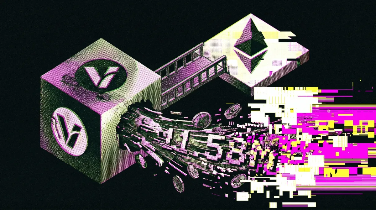 Illustration of the Verus and Ethereum logos connected by a bridge as digital assets burst outward, symbolizing a major cross-chain crypto hack.