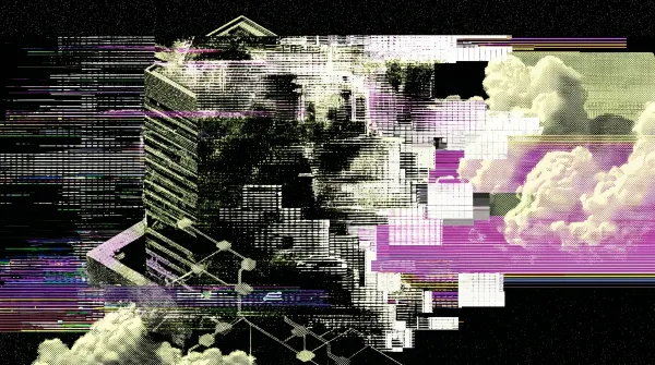 Stylised graphic of a large office tower dissolving into digital blocks and network lines, representing Hanwha Investment & Securities joining the Canton Network.