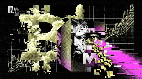 Stylized illustration showing a large Bitcoin symbol, a fragmented portrait of Michael Saylor, and upward trading charts, representing Strategy’s growing Bitcoin holdings.