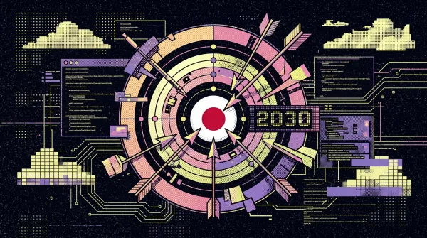 Illustration of Japan’s flag inside a futuristic target board marked “2030,” symbolizing Polymarket’s push for Japanese regulatory approval.