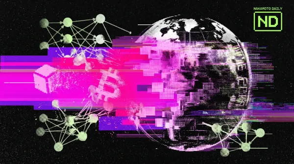 Illustration of a digital globe, AI network nodes and glitching data streams around a Bitcoin symbol, representing quantum computing threats to crypto security.